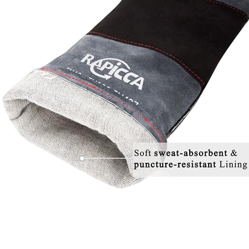 RAPICCA Animal Handling Gloves Bite Proof Double Leather Reinforced Padding Dog,Cat Scratch,Bird Handling Falconry Gloves Grabbing Reptile Squirrel Snake Bite 16in Grey-Black (Pack of 2) - size: 2 Count (Pack of 2), style: 16 Inches