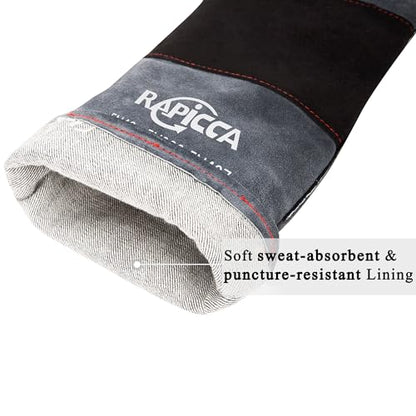RAPICCA Animal Handling Gloves Bite Proof Double Leather Reinforced Padding Dog,Cat Scratch,Bird Handling Falconry Gloves Grabbing Reptile Squirrel Snake Bite 16in Grey-Black (Pack of 2) - size: 2 Count (Pack of 2), style: 16 Inches
