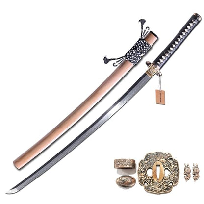 MURASAME Katana Sword 41" T10 Steel Clay Tempered Razor Sharp Blade Full Tang Handmade - color: White-Chrysanthemum Theme Shinogi Zukuri