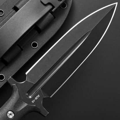 Gtkii GTK50 Fixed Blade Knife AUS-10 Stainless Steel Blade Nylon Fiberglass Full Tang Handle EDC Fix Knifes for Outdoor Camping Survival(Black) - color: Black