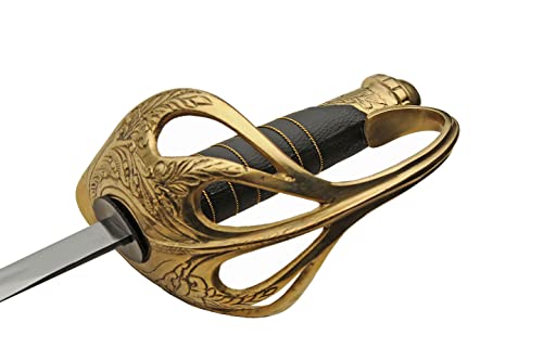 SZCO 32” Officer Ceremonial Sword – Military Dress Sword for Adults with Brass Guard & Pommel, Leather Wrapped Handle & Metal Scabbard for Reenactment, Costume, Display & Ceremonial Use
