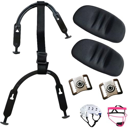 Hockey Helmet Chin Strap Set, Replacement Helmet Chin Strap with Stainless Steel Snap and 2Pcs Softball Fielder's Facemask Chin Cup,Ice Hockey Chin Strap Replacement Parts Kit
