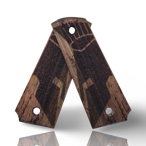 Art Series 1911 Pistol Grips – Handcrafted Walnut Wood Panels with Unique Engraved Designs | Oil Finish | Fits Full-Size 1911 Clones - color: Iron Sentinel