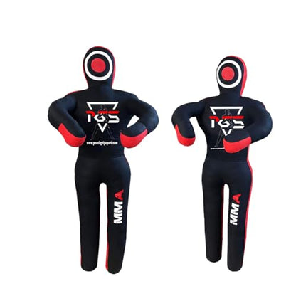 MMA Grappling Dummy Brazilian JIU Jitsu BJJ Punching Bag for Self Defense Wrestling Judo Karate Boxing Throwing Submission Standing Position - UNFILLED - color: Black Red, size: 5FT / 59"