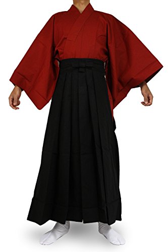 Edoten Japanese Samurai Hakama Uniform - color: Rd-black, size: X-Large