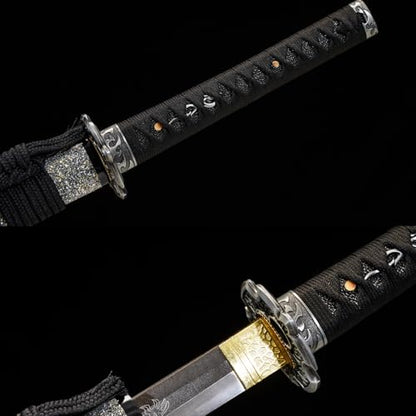1045/1060 high Carbon Steel Full Hand Forged Traditional, Katana Sword Hademade Heat Tempered ，Japanese Samurai Swords ，Full Tang,Functional,Black - color: gray