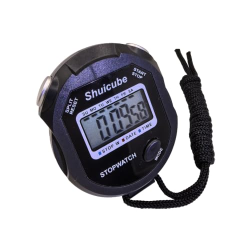 Digital Stopwatch Timer with Replaceable Battery, Large Display, Simple Stop Watch for Sports, Easy to Use Timing Tool for Coaches and Referees (Black)