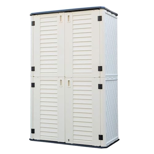 HOMSPARK Storage Shed Weather Resistance, Multi-Purpose Outdoor Storage Cabinet for Backyards and Patios, Vertical Storage Shed for Lawnmower, Patio Accessories (White 1, Tall - 53 cu.ft) - color: Off-White