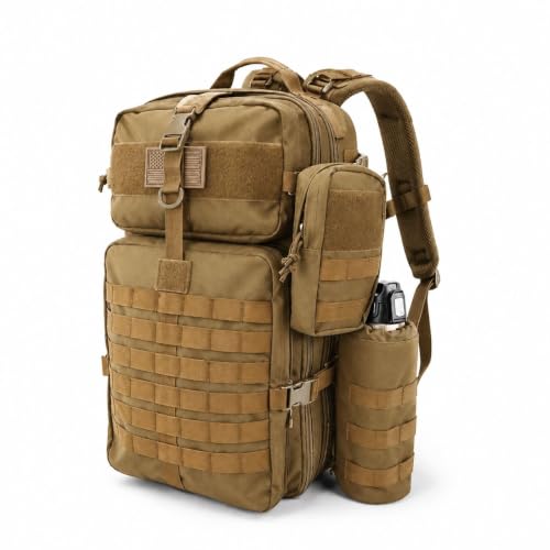 Large Coyote Tan Tactical Backpack for Men, 50L/60L/70L Expandable Military Backpack - color: Khaki