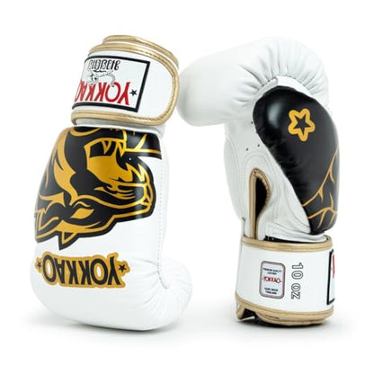 YOKKAO Design Breathable Muay Thai Boxing Glove | Premium Leather Training and Sparring Gloves for Men and Women | Winning Boxing Gloves | Punching Glove - color: White, size: 10oz