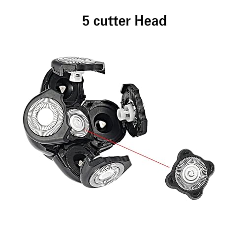 5 Blades Shaver Replacement Heads for Bald Men Easy to Clean Electric Shaver with Blade Cover - color: Black