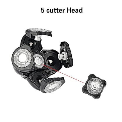 5 Blades Shaver Replacement Heads for Bald Men Easy to Clean Electric Shaver with Blade Cover - color: Black