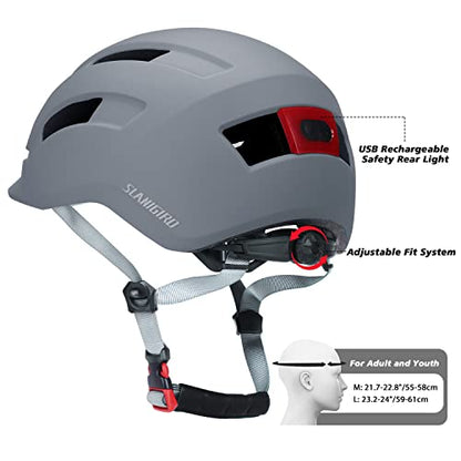 Adult Urban Bike Helmet - Adjustable Fit System & Integrated Taillight for Men Women - color: Matte Gray, size: Medium (55-58 cm)