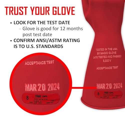 MAGID Rubber Insulating Electrical Safety Gloves, Class 0 ASTM Compliant - color: Red, size: Size 10.5 | Cuff Length - 11", style: 1 Pair