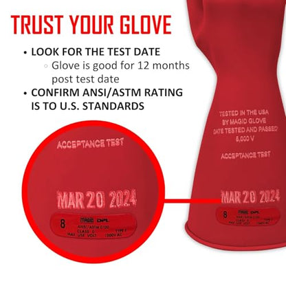 MAGID Rubber Insulating Electrical Safety Gloves, Class 0 ASTM Compliant - color: Red, size: Size 10 | Cuff Length - 14", style: 1 Pair