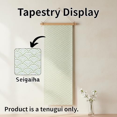 Japanese Tenugui Towel, 34.64"L x 12.99"W, Seigaiha, Green on White - color: Seigaiha (Vermillion on Green)