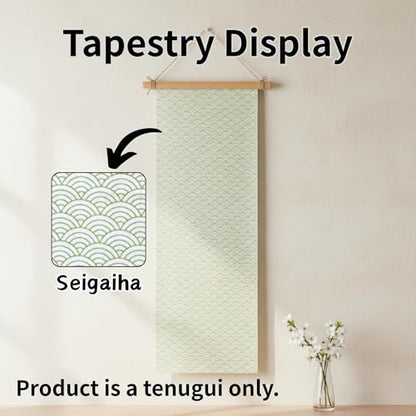 Japanese Tenugui Towel, 34.64"L x 12.99"W, Seigaiha, Green on White - color: Seigaiha (Vermillion on Green)
