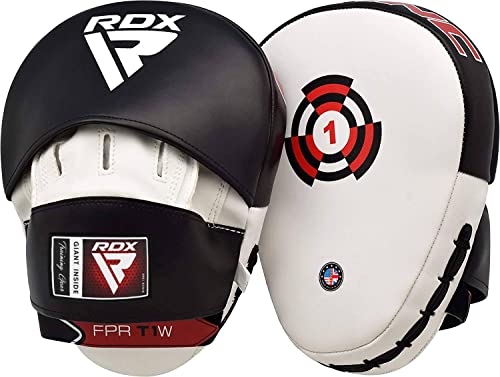 RDX Boxing Pads Focus Mitts, Maya Hide Leather Curved Hook and Jab Target Hand Pads, Great for MMA, Kickboxing, Martial Arts, Muay Thai, Karate Training, Padded Punching, Coaching Strike Shield - color: White