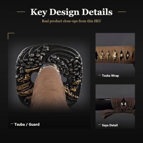 Katana Samurai Sword, 1045 Carbon Steel, Hand Forged, Full Tang - color: Tubulent Ocean Pattern Tsuba