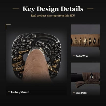 Katana Samurai Sword, 1045 Carbon Steel, Hand Forged, Full Tang - color: Tubulent Ocean Pattern Tsuba