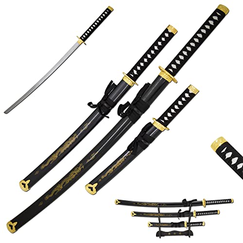 Snake Eye Tactical Two Tone Dragon Design 3 Piece Samurai Katana Set - color: BKGD