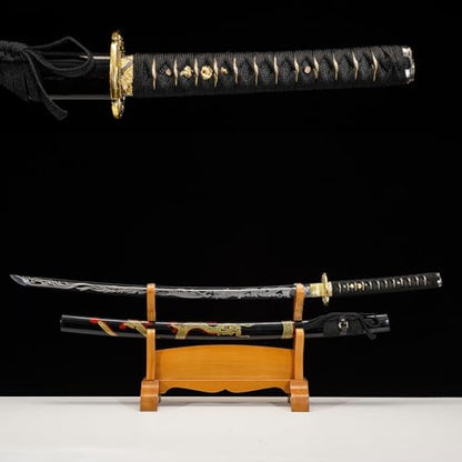 1045/1060 high Carbon Steel Full Hand Forged Traditional, Katana Sword Hademade Heat Tempered ，Japanese Samurai Swords ，Full Tang,Functional,Black - color: black Long