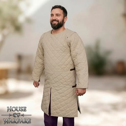 Medieval Gambeson Men Jacket | Padded Gambeson Coat 13th Century 2-Layer – Quilted Cotton Arming Wear - color: Ecru, size: Large