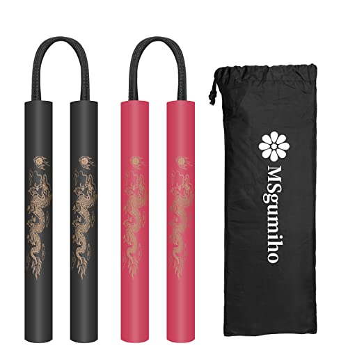 Nunchucks Cord Nunchakus Safe Foam Rubber Training Nunchucks with Cord 2PCS for Kids & Beginners Practice and Training - color: Black&Red