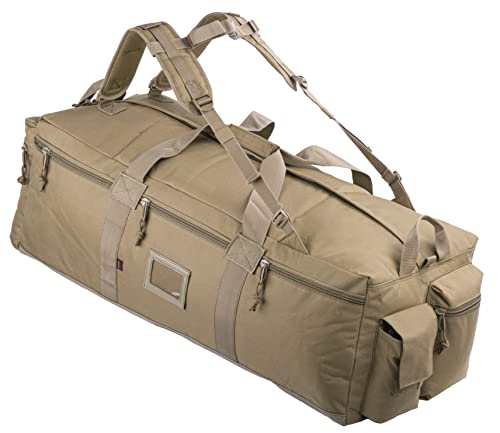 Large Military Duffle Bag Tactical Gear Load Out Bag Deployment Cargo Bag Travel Sports Equipment Duffel Luggage Bag with Backpack Straps 90L - color: COYOTE TAN