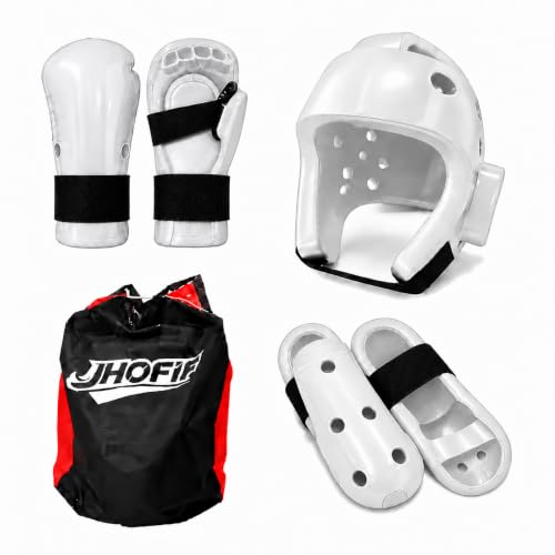 8 Piece Martial Arts Sparring Gear Set, Headgear, Gloves & Foot Pads - color: white, size: Medium