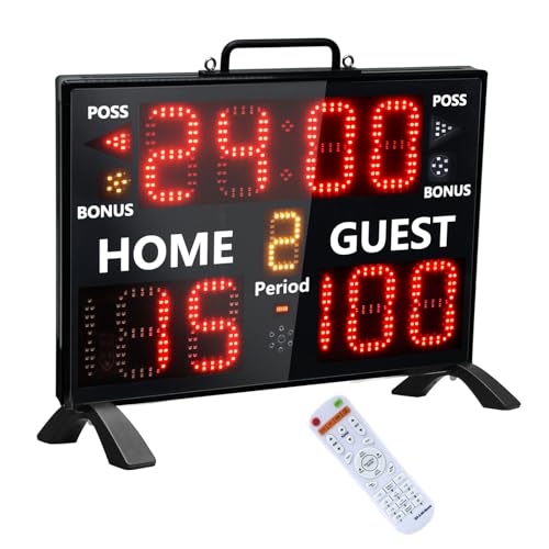 LUCKY TIME Electronic Basketball Scoreboard with Buzzer, Digital Scoreboard with Remote,Portable Score Keeper Battery Powered Score Board for Sports Games - color: Red LED