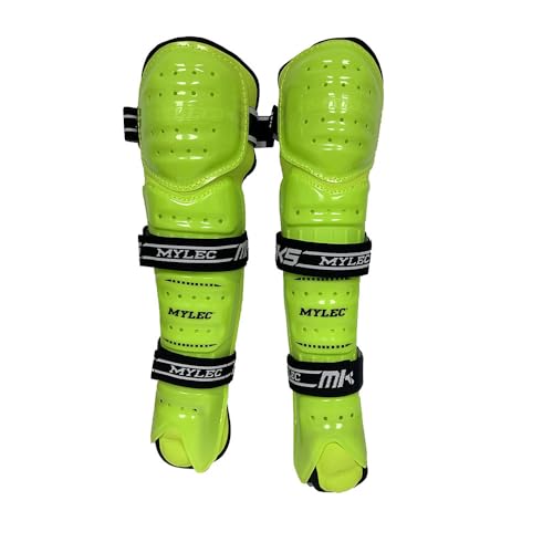 MyLec MK5 Street/DEK Shin Pad, Lightweight & Durable Hockey Accessories, 360° Straps, Hard Front Shells, Breathable Material, Metatarsal Padding Ice Hockey Shin Guards, Foam Rubber - color: Safety Green, size: 9"