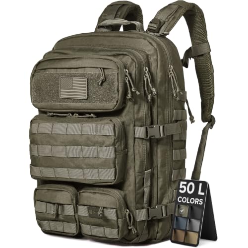 Falko Tactical Backpack for Men and Women 50L Backpack 2.4x Stronger Large Military Molle Rucksack, Bugout Backpack Outdoors - color: Ranger Green