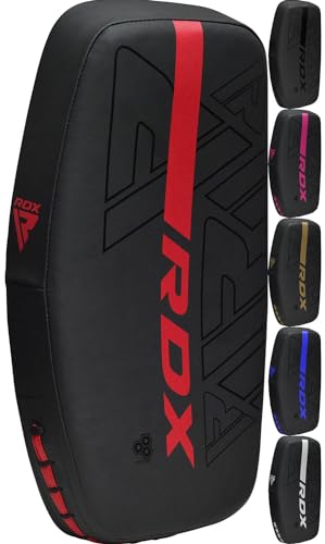 RDX Thai Pads Curved Kickboxing Muay Thai with Solid Handle Grip, Maya Hide Leather KARA Strike Shield for Knees Elbows Kicks Punches, Coaching Training Boxing MMA Martial Arts Taekwondo Combat Sports - color: RED, size: Single