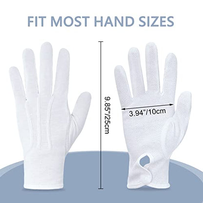 Beaded Parade Cotton Gloves for Women and Men With Grip - Non-Slip Costume Uniform Police Gloves With Snap Cuff - color: White,3pc