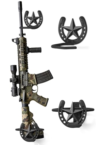 Adowes Gun Rack for Wall Western Shotgun Rifle Rack Wall Mount Metal Wall Gun Hanger Holder Display for Sword Bow Firearm Texas Star and Horseshoe - color: black vertical (1 pair)