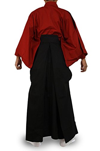 Edoten Japanese Samurai Hakama Uniform - color: Rd-black, size: Medium