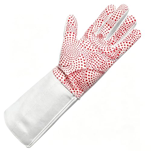 LEONARK Padded Fencing Glove for Foil Epee Sabre, Anti-Slip PU Dot Protective Fencing Bout Practice Glove with Shock Absorbing Pad, Long Forearm Sleeve Design, 1 Pack - color: Red-Left, size: Medium