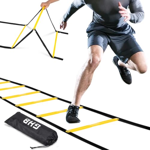 GHB Tangle Free Agility Ladder, 18FT 12 Fixed Rungs - color: Yellow