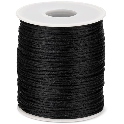 1.5MM 110 Yards Black Nylon Cord, Wind Chime Cord for Bracelet Necklace Jewelry Making, Nylon Satin String, Jewelry Thread Beading String for Crafts, Chinese Knotting - color: Black
