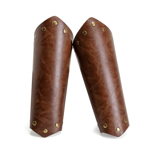 Leather Bracers for Men - Viking Embossed Medieval Arm Archery Guard Gauntlet Costumes - color: Hbr050-pure Brown