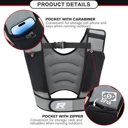 RitFit Weighted Vest, 4lb/8lb/10lb/12lb/15lb/20lb Weight Vest with Reflective Stripes, Weight Vest Adjustable for Women and Men Workout, Strength Training, Running, Fitness, Jogging, Walking - color: 12LB