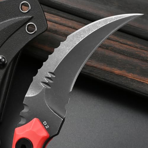 Gtkii GTK691 Fixed Blade Knife D2 Steel Blade Nylon Fiberglass Handle with Kydex Sheath for Outdoor Camping Hunting Hiking Survival EDC Tool(Red) - color: red
