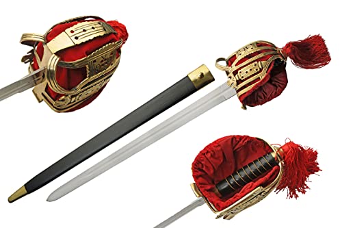 SZCO 38" Broad Scottish Sword- Ceremonial Sword with Basket Hilt, Red Suede Handle, and Leather-Wrapped Scabbard for LARP & Collectors