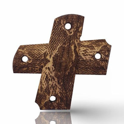 Art Series 1911 Pistol Grips – Handcrafted Walnut Wood Panels with Unique Engraved Designs | Oil Finish | Fits Full-Size 1911 Clones - color: Snake Scale