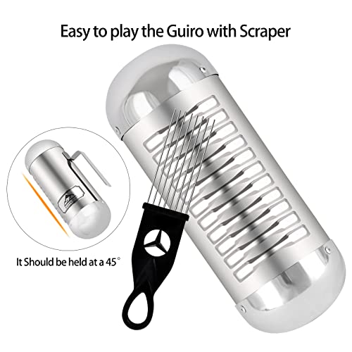 EASTROCK 3.4" 8.7" Stainless Steel Guiro Shaker with Scraper for adult - size: 3.4"*8.7"-new