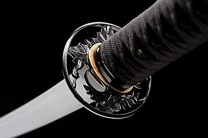 Traditional Heat/Clay Tempered Hand Forged Katana Sword | Real 1060/1095 T10 High Carbon Steel Sharp Full Tang Katanas | Practical Authentic Japanese Samurai Swords - color: Iron Leaves