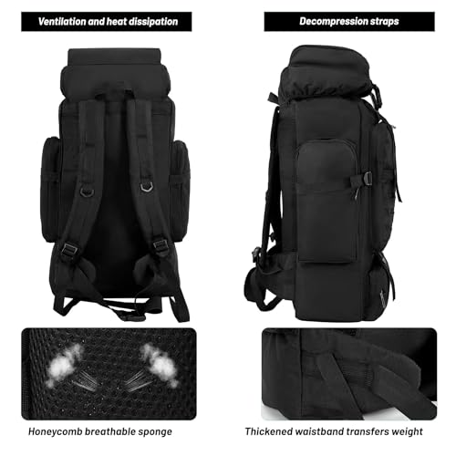 JUMAHE 80L 2-pack Hiking Backpack for Men with Sling Tactical Backpack - Rucksack Molle Military Tactical Waterproof Lightweight Camping Backpack 3 Day Assault Pack for Travel, Climbing, Backpacking - color: 80l Black - Pro(900d Fabric) + Sling Bag Bundle