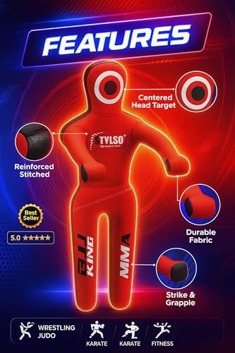 Unfilled Grappling Dummy – Adult Life Size Wrestling & BJJ Training Dummy, MMA Jiu Jitsu Judo Takedown & Throwing Practice, Heavy-Duty Triple-Stitched Canvas Submission Dummy - color: Red, size: 6ft / 72"