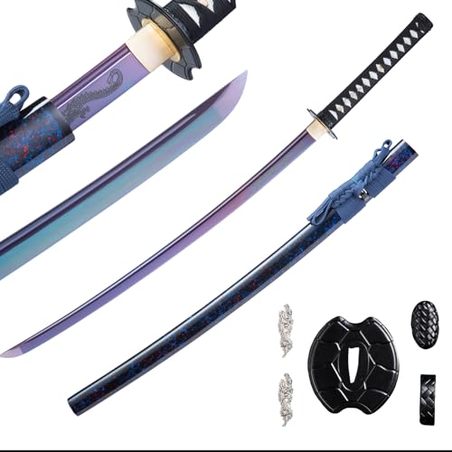 Handmade Sharp Katana, Traditional Clay Tempered 1060/9260/T10 Steel, Full Tang Real Katana Sword, Authentic Japanese Craft Samurai Sword - color: Purple